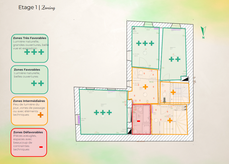 Zoning du rez-de-chaussée — Projet PHOENIX, Lavaux | KEMARA Design, Vevey Plan de zoning du rez-de-chaussée d’une bâtisse du XVIIIe siècle dans le Lavaux, réalisé par KEMARA Design à Vevey, Suisse romande.