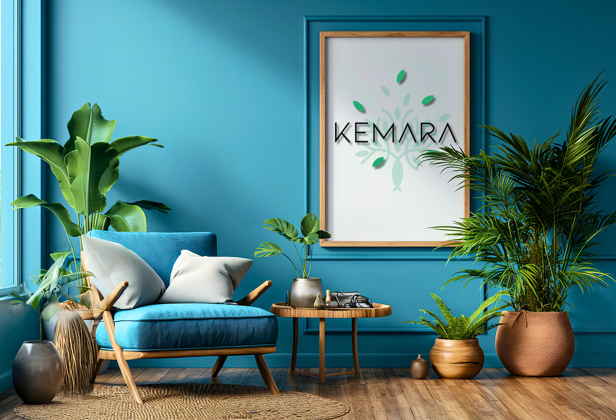 Coin lecture design avec fauteuil bleu et plantes vertes, Kemara Design Holistique - Architecture d'intérieur à Vevex - Montreux - Lausanne - Nyon - Suisse romande