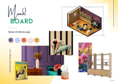 Inspirations et moodbard bureau - salle de yoga décoration d'intérieure en Suisse romande - dans un appartement de location à Chexbres. Un projet conçu par Kemara Design Holistique by Céline Champion