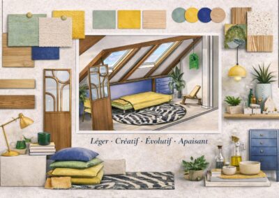 Avant-projet détaillé pour cette belle maison ancienne nichée au coeur du vignoble du Lavaux. Par KEMARA Design Holistique by Céline Champion - Moodboard projet Phoenix