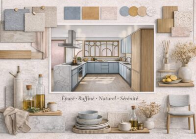 Avant-projet détaillé pour cette belle maison ancienne nichée au coeur du vignoble du Lavaux. Par KEMARA Design Holistique by Céline Champion - Moodboard projet Phoenix