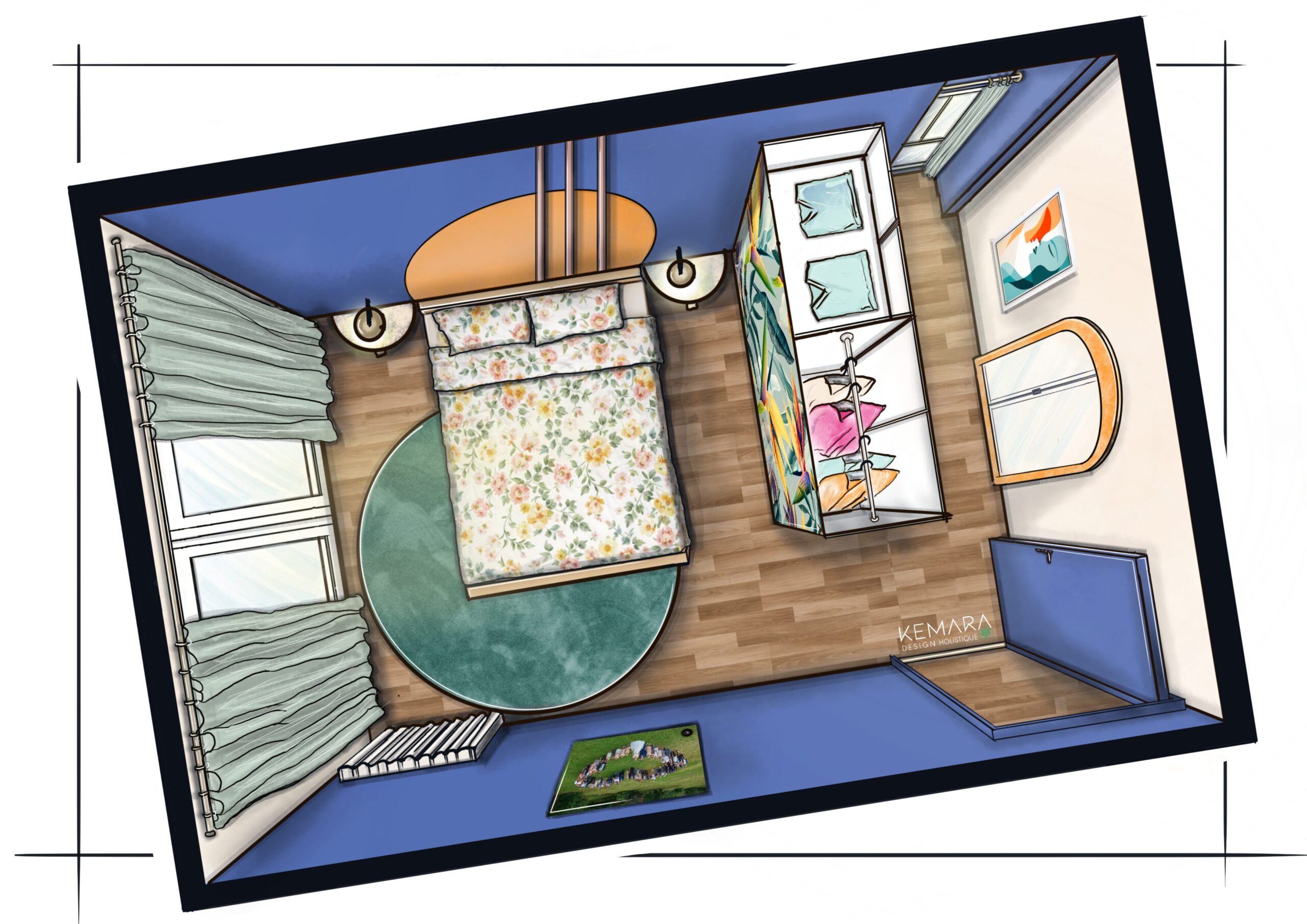 Vue du dessus de la future chambre parentale, dans un appartement de location à Chexbres. Un projet conçu par Kemara Design Holistique by Céline Champion