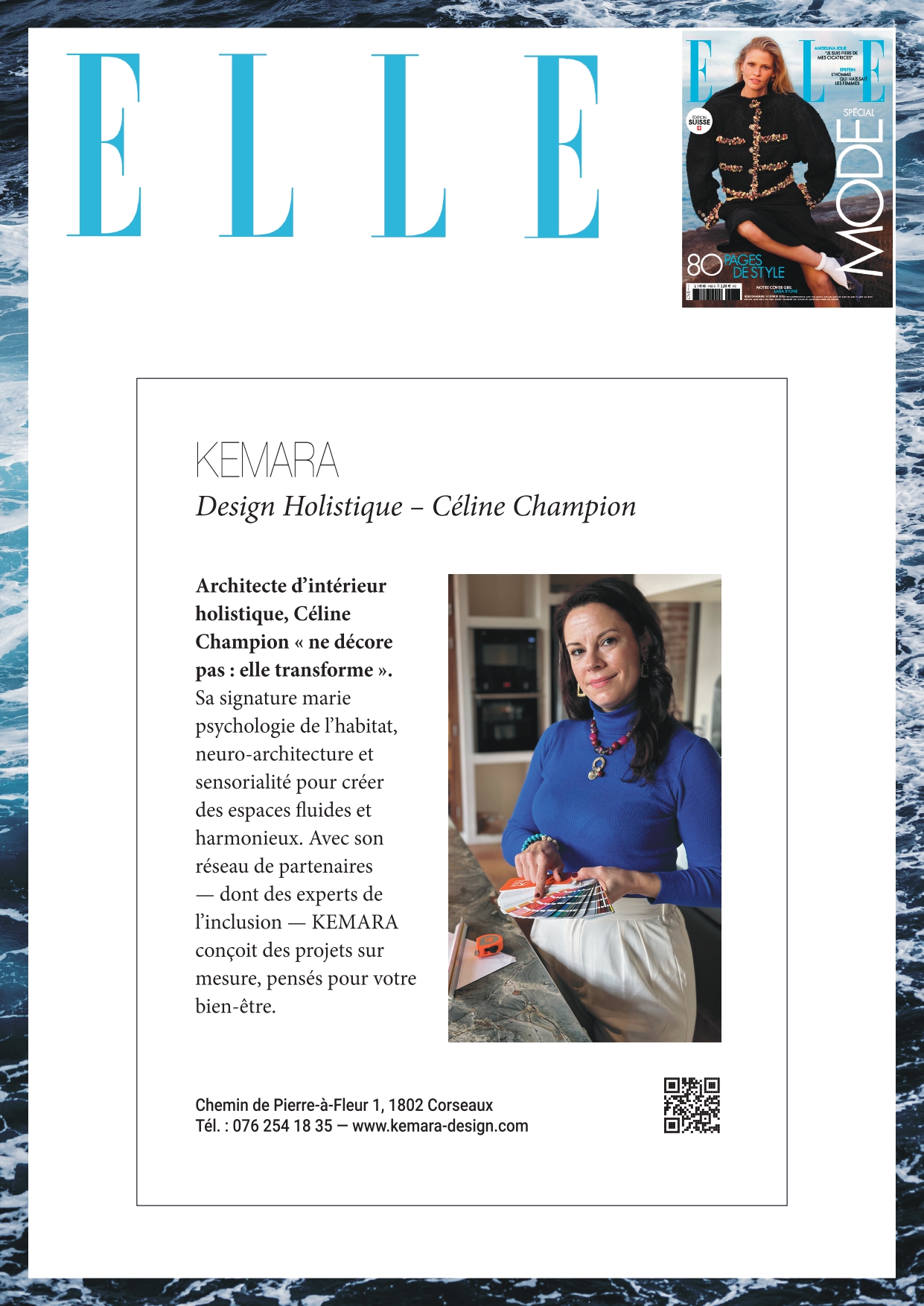 KEMARA Design Holistique by Céline Champion est mis à l'honneur dans le magazine de référence suisse romand ELLE Suisse - Architecture d'intérieur Vevey