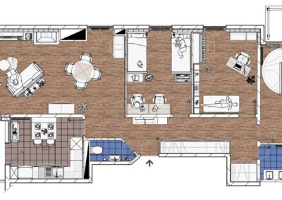 Plan d'avant-rpojet détaillé dans un appartement de location à Chexbres. Un projet conçu par Kemara Design Holistique by Céline Champion